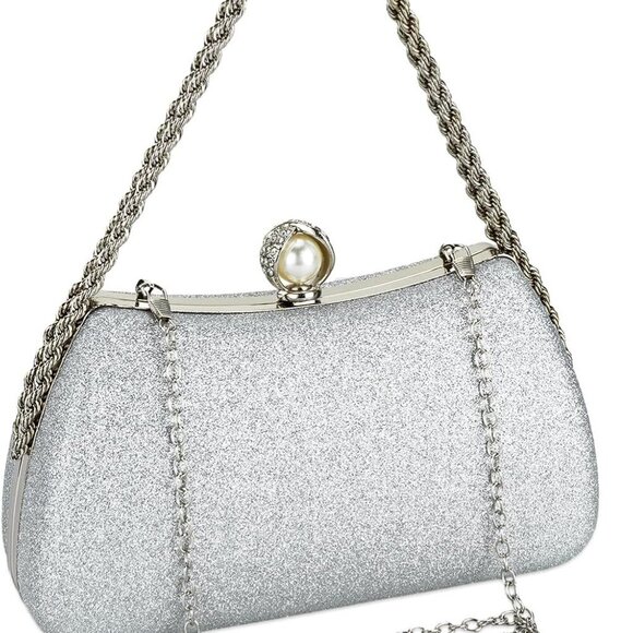 Pearl Clutch Purse for Women Evening Bag Wedding Party Shoulder Bag - Picture 7 of 8